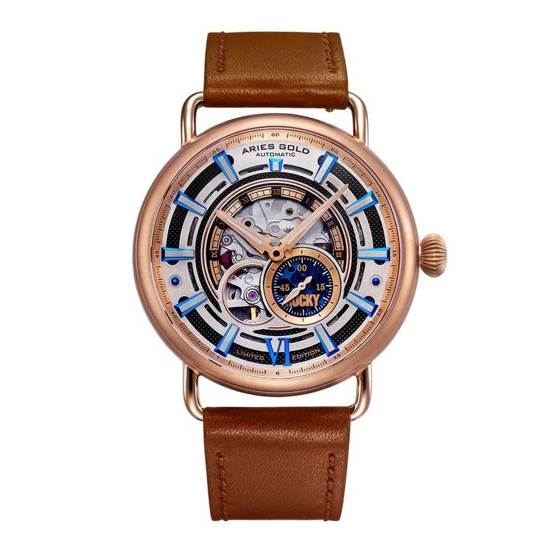 ARIES GOLD AUTOMATIC ROCKY LIMITED EDITION INVINCIBLE ROSE GOLD STAINLESS STEEL G 9013 RG-W LEATHER STRAP MEN’S WATCH
