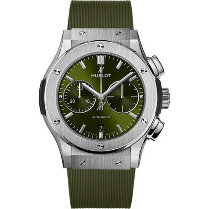 Hublot Classic Fusion Chronograph Titanium Green Watch – 45 mm – Green Dial – Green Lined Rubber Strap-521.NX.8970.RX