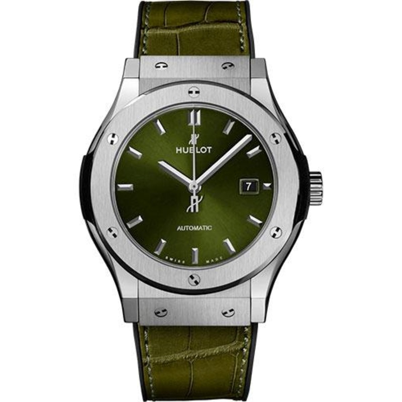 Hublot Classic Fusion Titanium Green Watch – 42 mm – Green Dial – Black Rubber and Green Leather Strap-542.NX.8970.LR