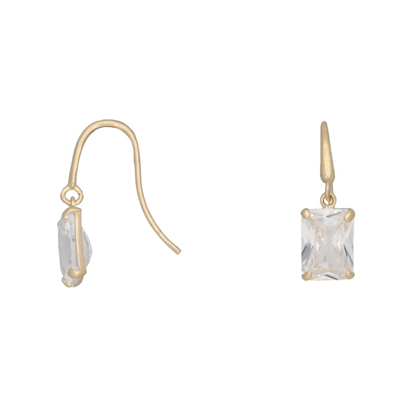 New 9ct Gold Rectangle Cubic Zirconia Hook Earrings