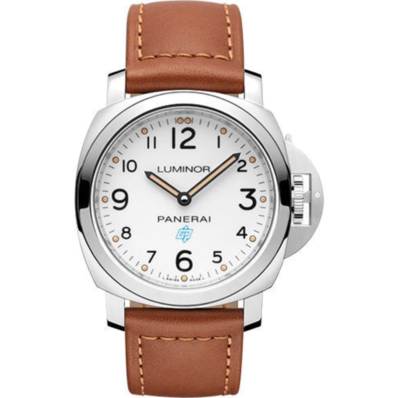 Panerai Luminor Base Logo – 44mm – Brushed Steel – Black Dial – Gold Calf Monte Carlo Strap – PAM00775