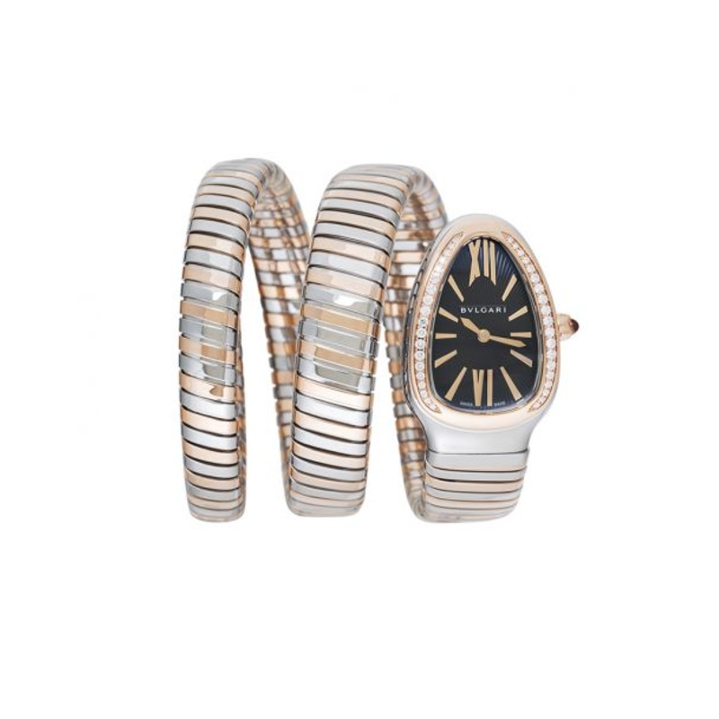 Serpenti Tubogas Quartz Black Opaline Dial Diamond Bezel Ladies Watch
