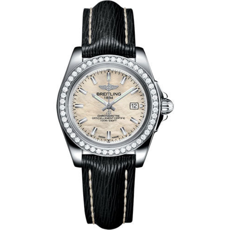 Breitling Galactic 32 Sleek Watch – Steel – Mother-Of-Pearl Dial – Black Sahara Strap – Tang Buckle – A7133053/A800/208X/A14BA.1