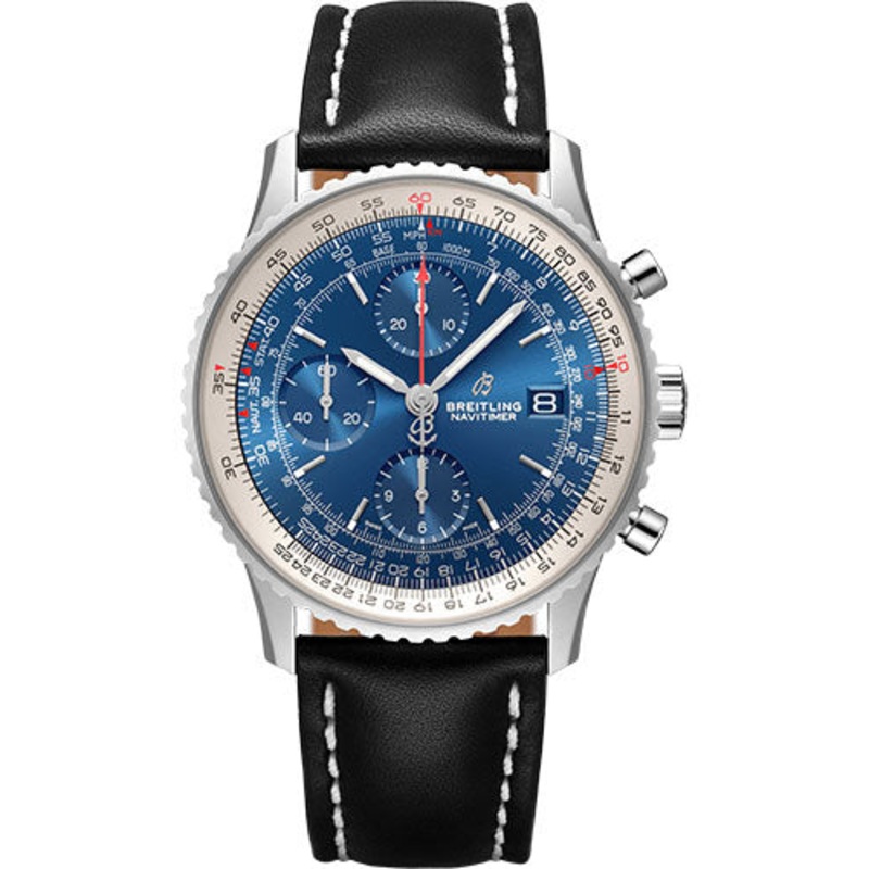 Breitling Navitimer Chronograph 41 Watch – Steel – Aurora Blue Dial – Black Leather Strap – Folding Buckle – A13324121C1X2