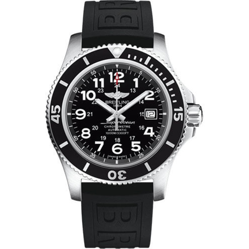 Breitling Superocean II 44 Watch – Steel – Volcano Black Dial – Black Diver Pro III Strap – Folding Buckle – A17392D71B1S2