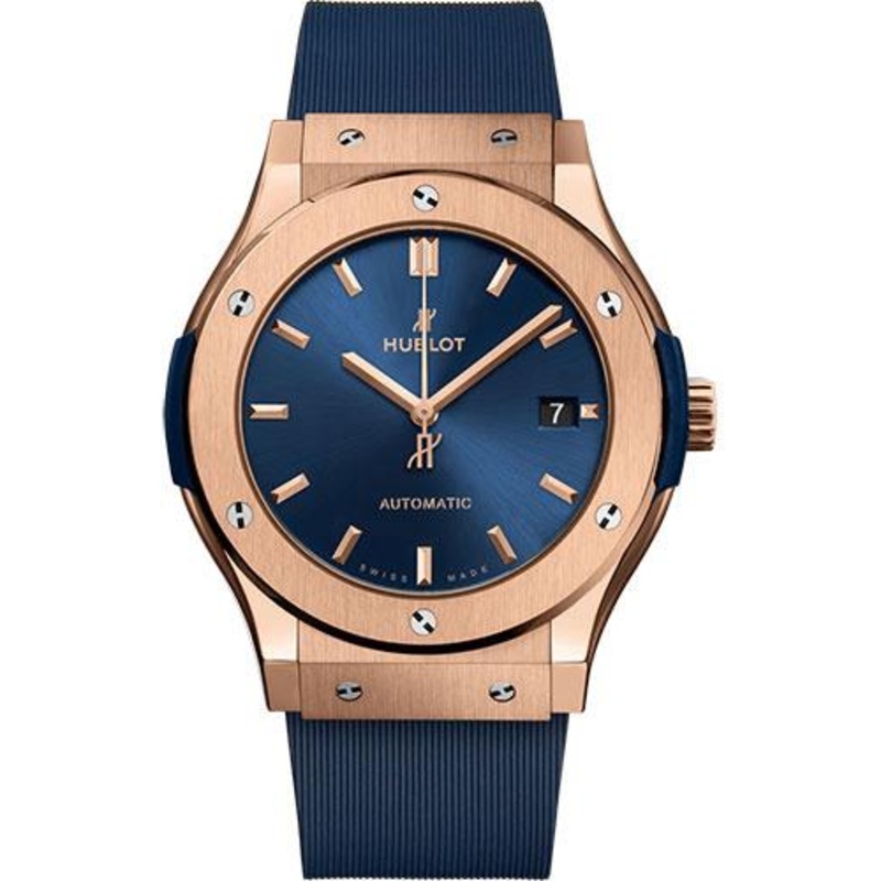 Hublot Classic Fusion King Gold Blue Watch – 45 mm – Blue Dial – Blue Lined Rubber Strap-511.OX.7180.RX