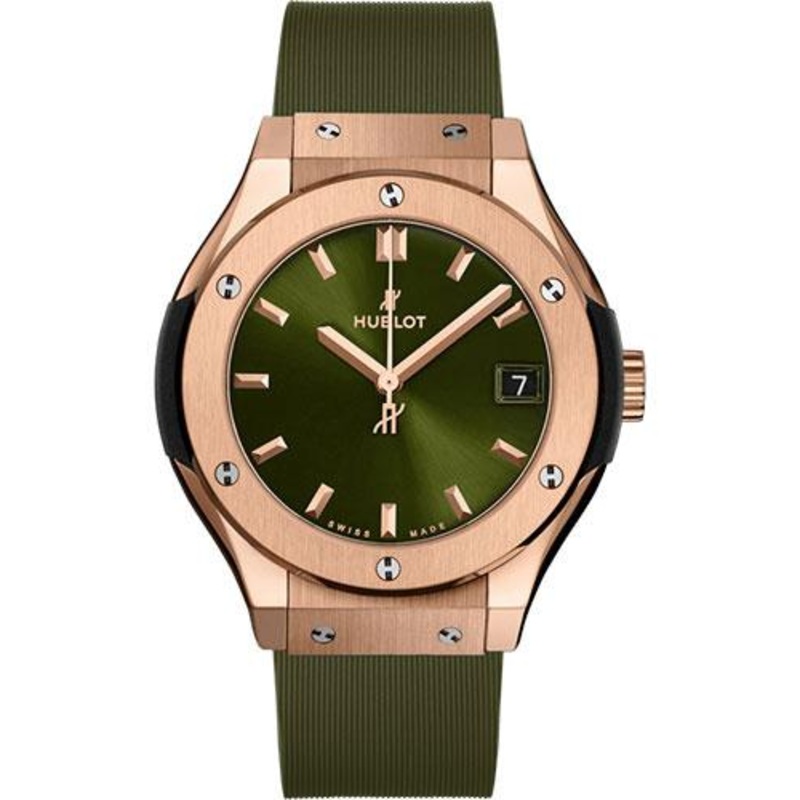 Hublot Classic Fusion King Gold Green Watch – 33 mm – Green Dial – Green Lined Rubber Strap-581.OX.8980.RX