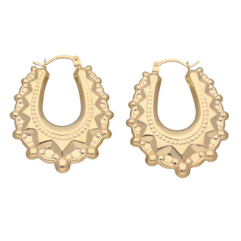 New 9ct Gold Spiked Creole Earrings