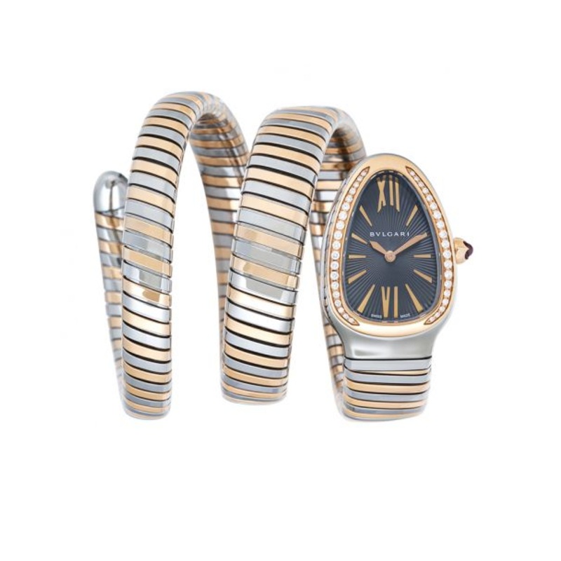 Serpenti Tubogas Quartz Grey Dial Diamond Bezel Ladies Watch