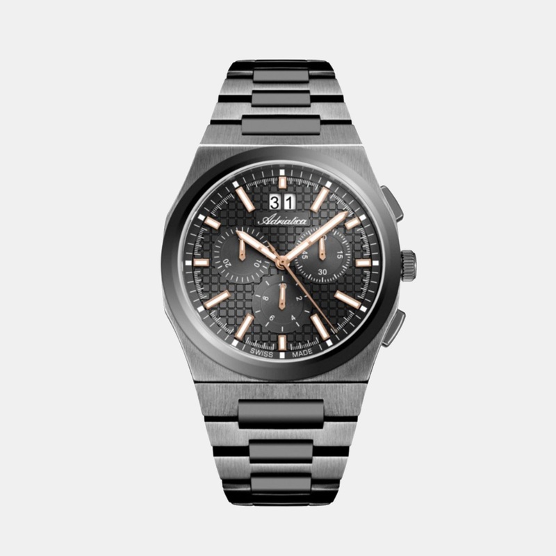 Adriatica Men Quartz Gun Dial Chronograph Stainless Steel Watch A8326.S1R6CH