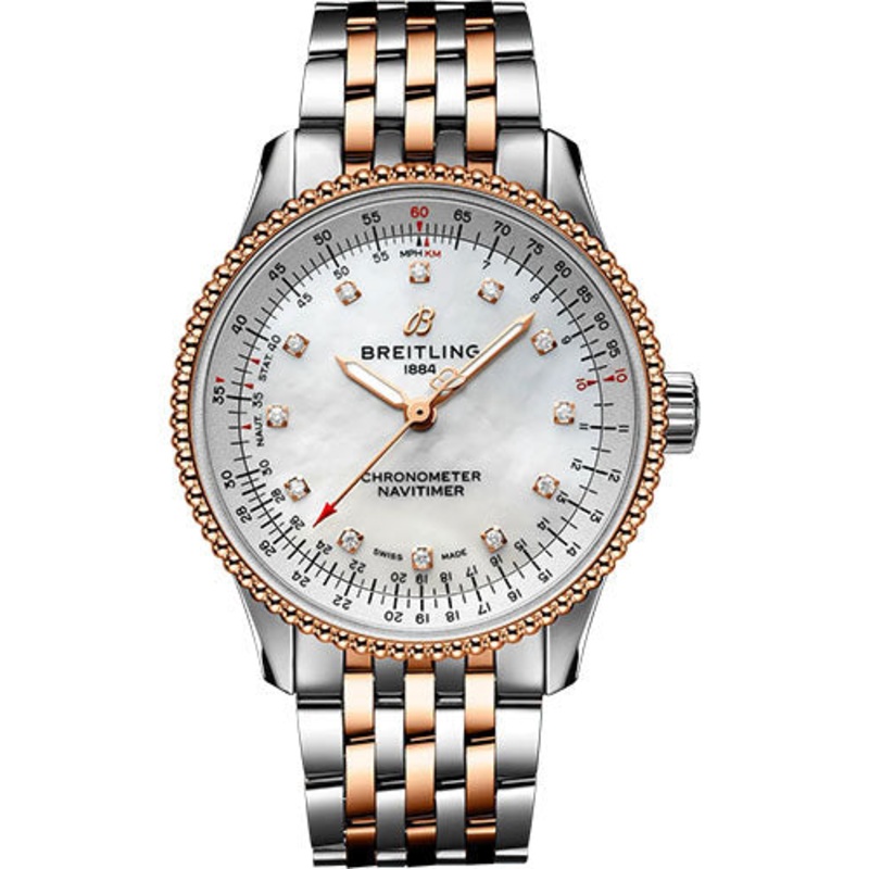 Breitling Navitimer Automatic 35 Watch – Steel and 18K Rose Gold – Mother-Of-Pearl Dial – Metal Bracelet – U17395211A1U1