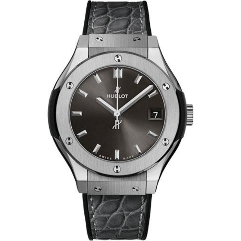 Hublot Classic Fusion Racing Grey Titanium Watch – 33 mm – Gray Dial – Black Rubber and Gray Leather Strap-581.NX.7071.LR