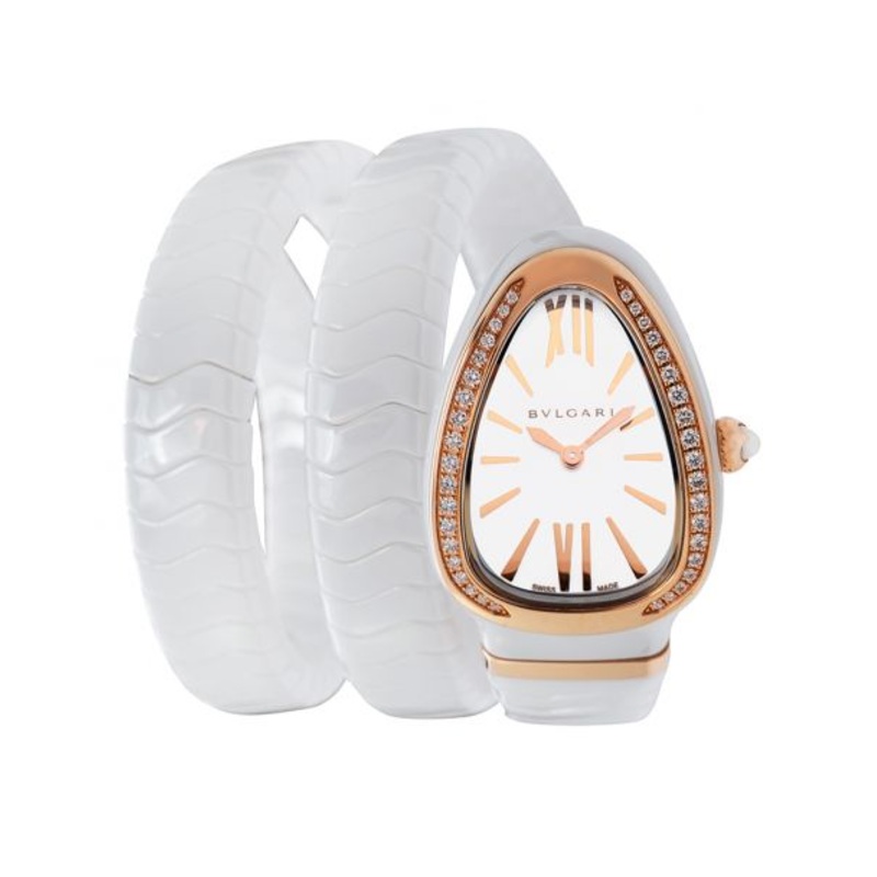 Serpenti Spiga Quartz White Lacquered Dial Diamond Bezel Ladies Watch