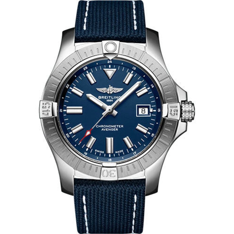 Breitling Avenger Automatic 43 Watch – Stainless Steel – Blue Dial – Blue Calfskin Leather Strap – Folding Buckle – A17318101C1X2