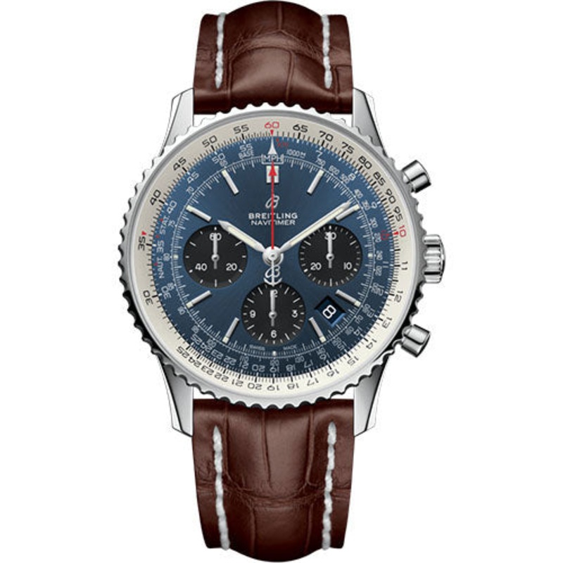 Breitling Navitimer B01 Chronograph 43 Watch – Steel – Blue Dial – Brown Croco Strap – Folding Buckle – AB0121211C1P4