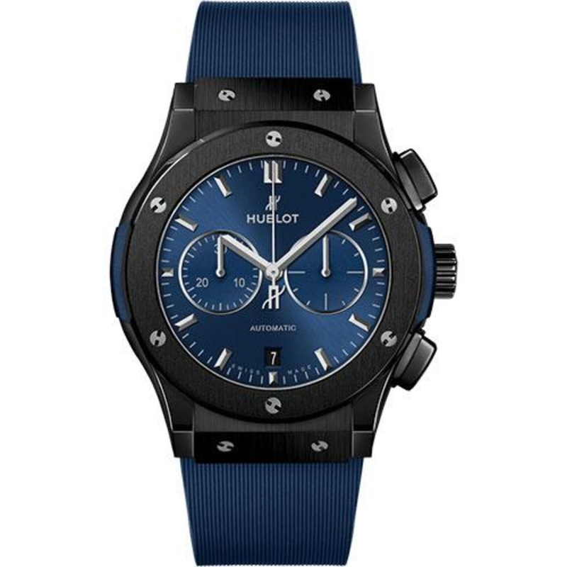 Hublot Classic Fusion Ceramic Blue Chronograph Watch – 42 mm – Blue Dial – Blue Lined Rubber Strap-541.CM.7170.RX