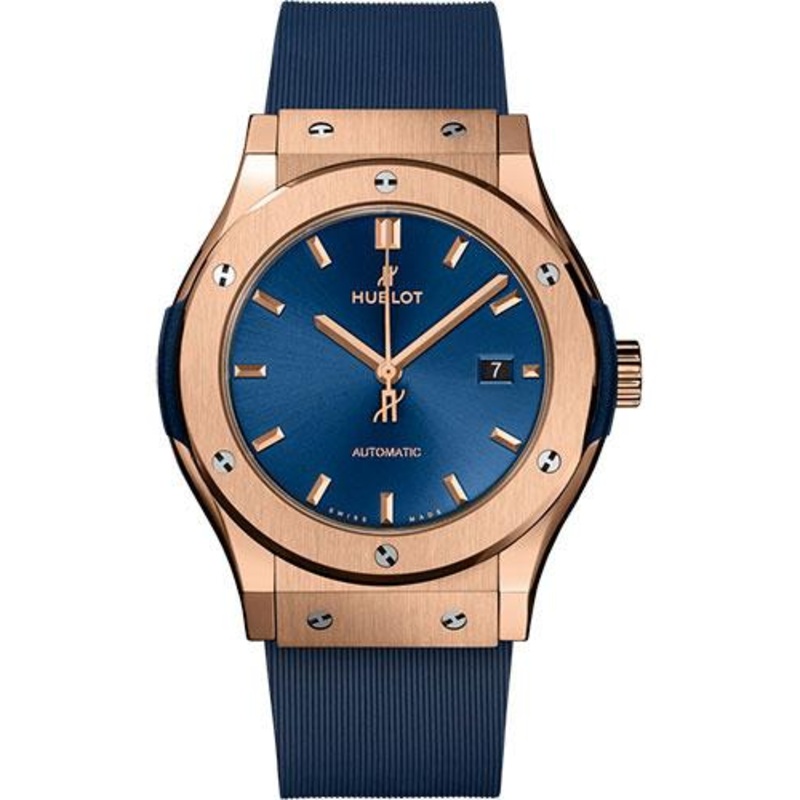 Hublot Classic Fusion King Gold Blue Watch – 42 mm – Blue Dial – Blue Lined Rubber Strap-542.OX.7180.RX