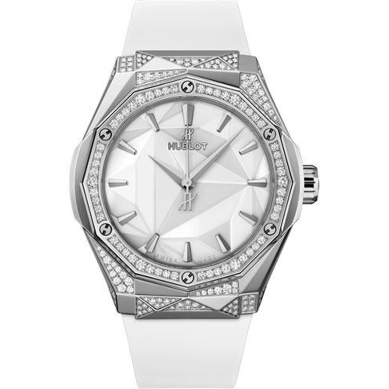 Hublot Classic Fusion Orlinski Titanium White Alternative Pave Watch – 40 mm – White Dial – White Smooth Rubber Strap-550.NS.2200.RW.1804.ORL20
