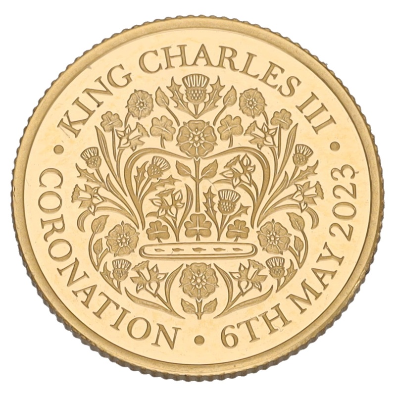 22ct Gold King Charles III Coronation Quarter Sovereign Coin 2023