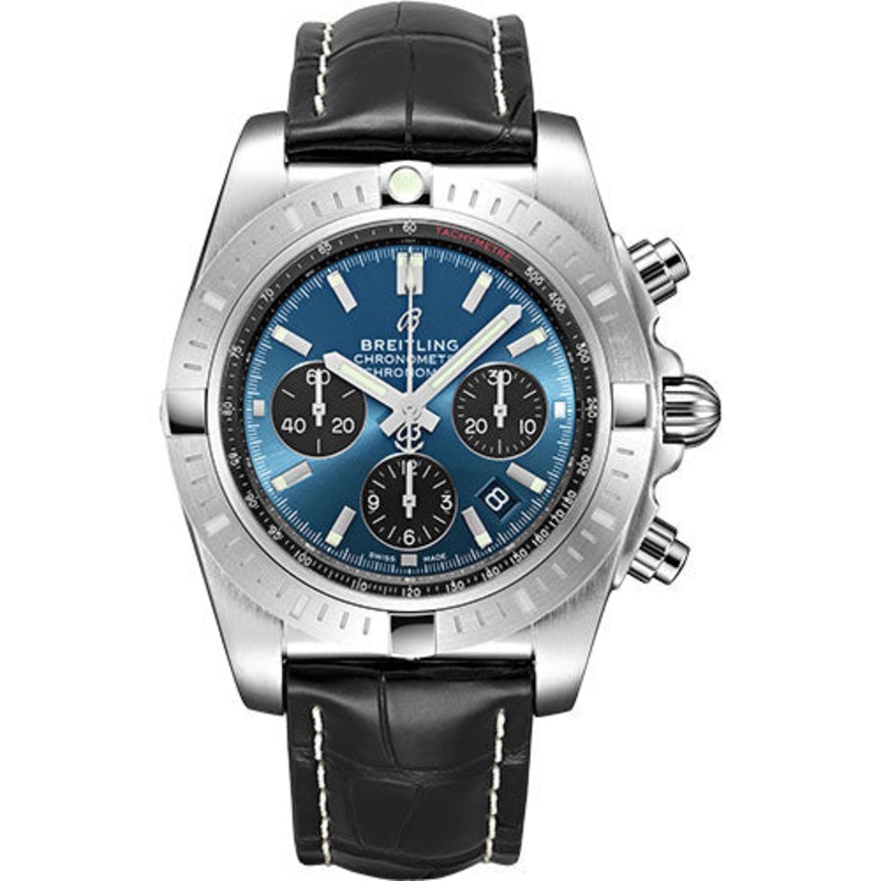 Breitling Chronomat B01 Chronograph 44 Watch – Steel – Blackeye Blue Dial – Black Croco Strap – Folding Buckle – AB0115101C1P4