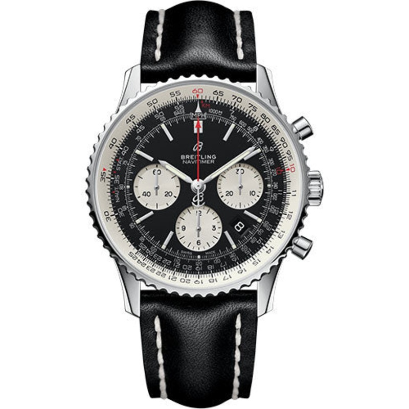 Breitling Navitimer 1 B01 Chronograph 43 Watch – Steel Case – Black Dial – Black Leather Strap – AB0121211B1X1