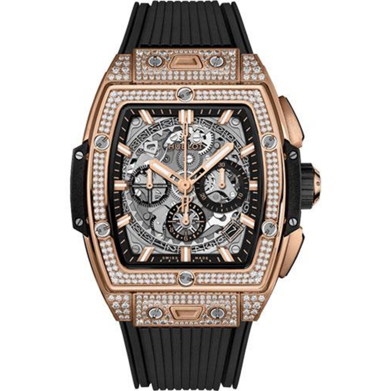 Hublot Spirit of Big Bang King Gold Pave Watch – 42 mm – Sapphire Dial – Black Rubber Strap-642.OX.0180.RX.1704