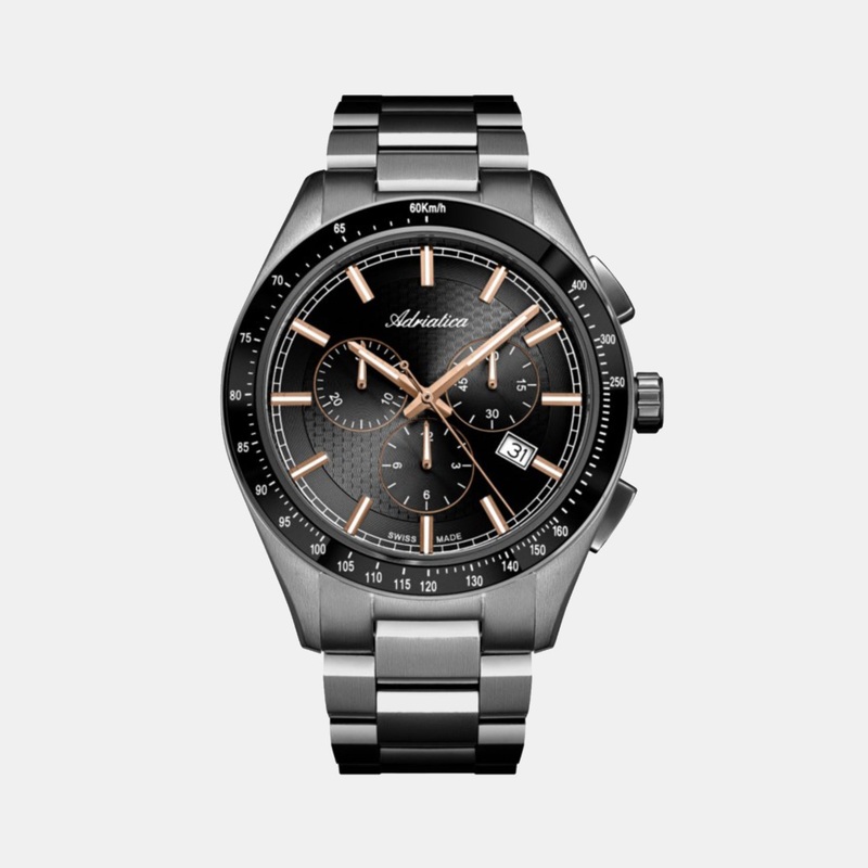 Adriatica Men Quartz Gun Dial Chronograph Stainless Steel Watch A8245.S1R6CH