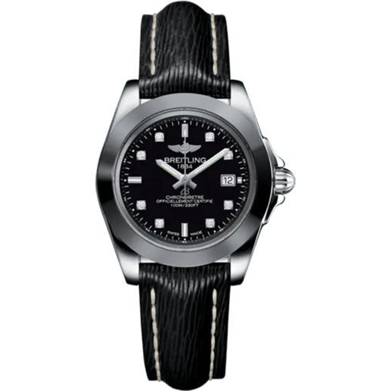 Breitling Galactic 32 Sleek Watch – Steel and Tungsten – Black Dial – Black Calfskin Leather Strap – Tang Buckle – W71330121B1X1