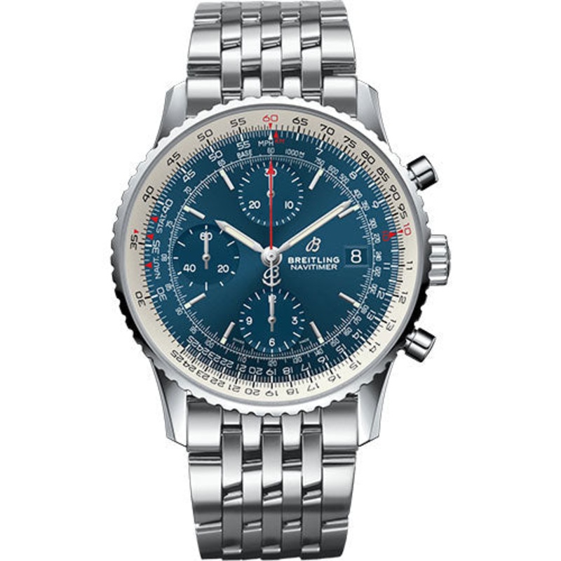 Breitling Navitimer 1 Chronograph 41 Watch – Steel Case – Aurora Blue Dial – Steel Pilot Bracelet – A13324121C1A1