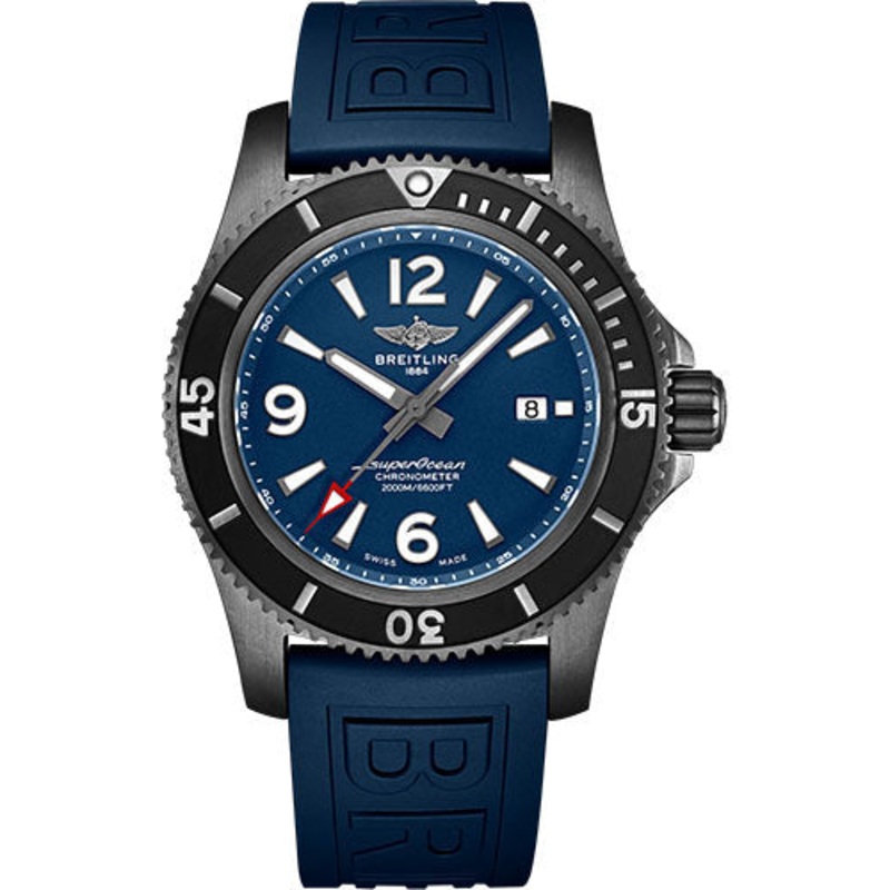 Breitling Superocean Automatic 46 Black Steel Watch – Black steel – Blue Dial – Blue Rubber Strap – Tang Buckle – M17368D71C1S1