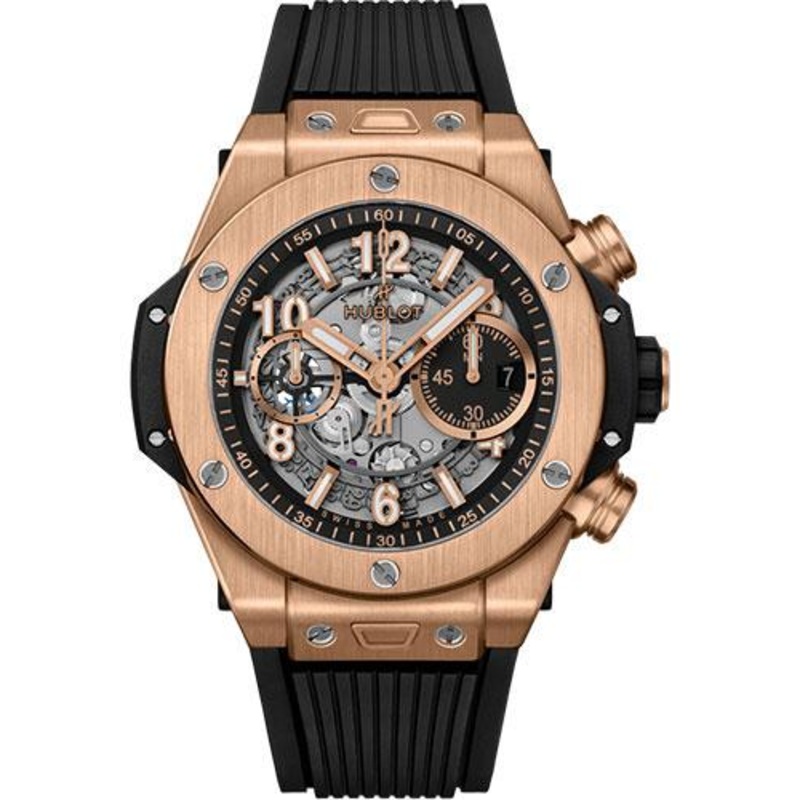Hublot Big Bang Unico King Gold Watch – 44 mm – Black Skeleton Dial – Black Rubber Strap-421.OX.1180.RX
