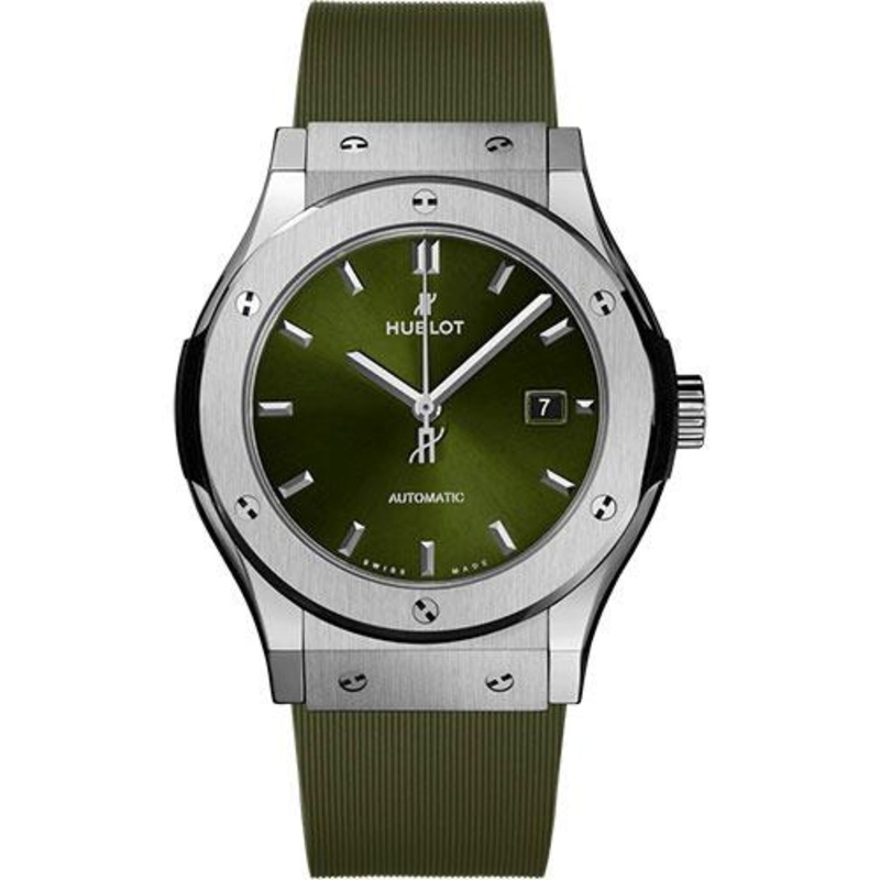 Hublot Classic Fusion Titanium Green Watch – 42 mm – Green Dial – Green Lined Rubber Strap-542.NX.8970.RX