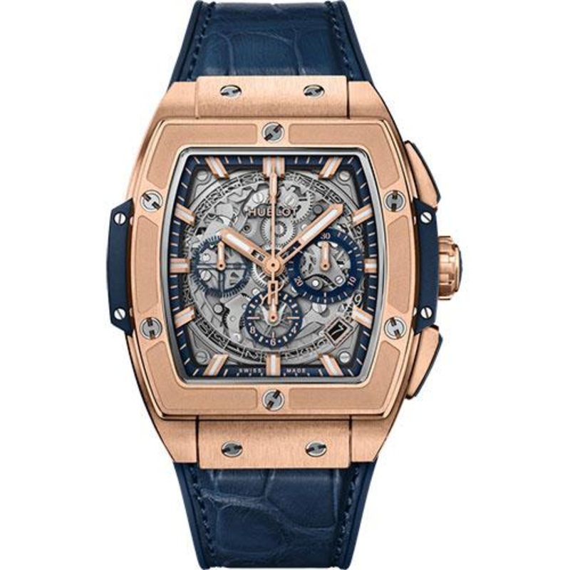 Hublot Spirit of Big Bang King Gold Blue Watch – 42 mm – Sapphire Dial – Blue Rubber and Leather Strap-641.OX.7180.LR