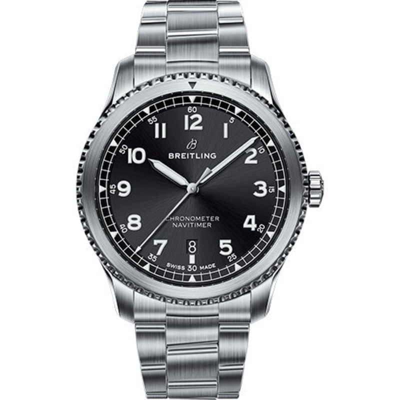 Breitling Aviator 8 Automatic 41 Watch – Steel Case – Black Dial – Steel and Satin Professional III Bracelet – A17314101B1A1