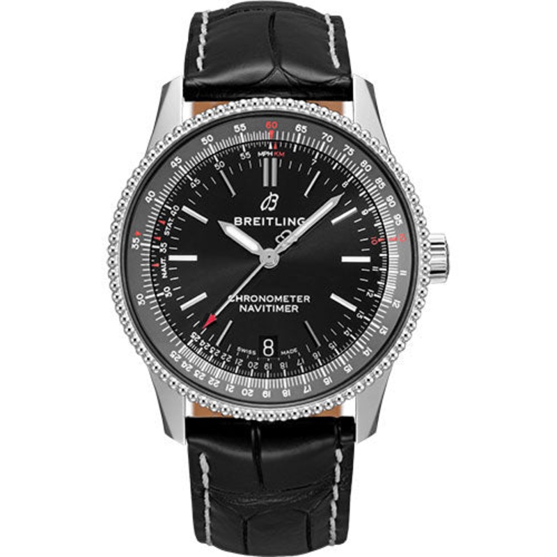 Breitling Navitimer Automatic 38 Watch – Steel – Black Dial – Black Croco Strap – Folding Buckle – A17325241B1P2