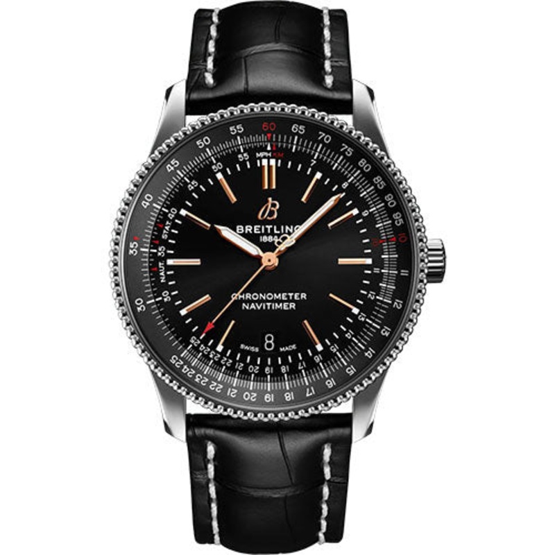Breitling Navitimer Automatic 41 Watch – Stainless Steel – Black Dial – Black Alligator Leather Strap – Folding Buckle – A17326241B1P2
