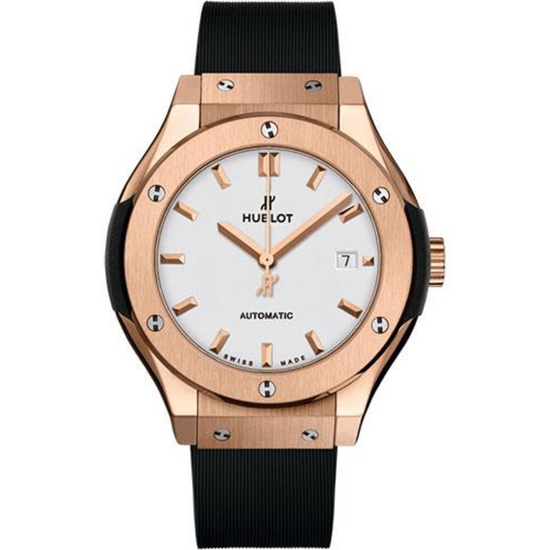 Hublot Classic Fusion King Gold Opalin Watch – 33 mm – Opaline Ed Dial – Black Rubber and Leather Strap-582.OX.2610.RX