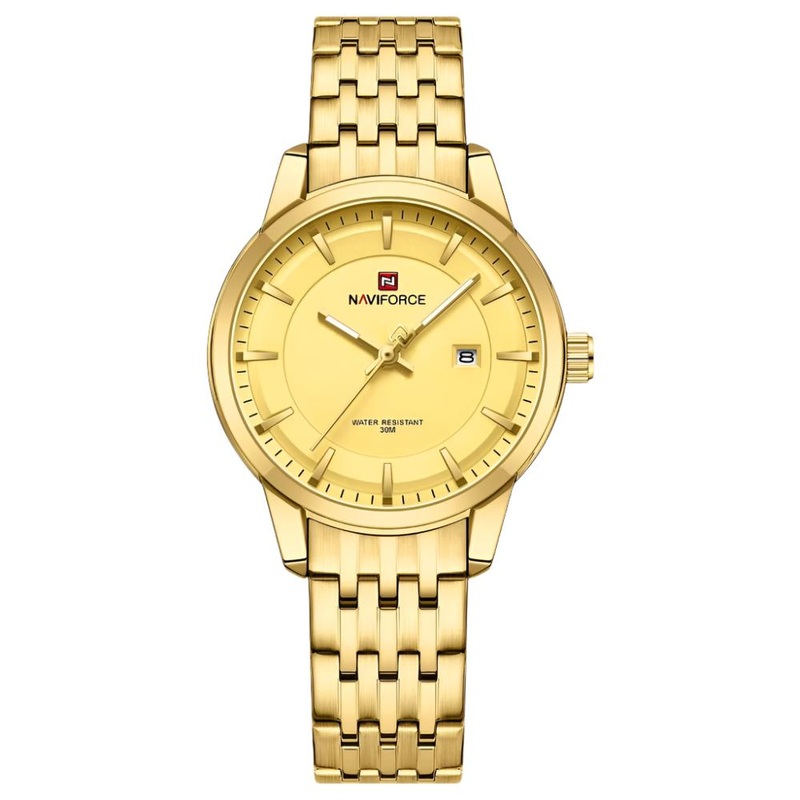 Naviforce Analog Date Display Gold Stainless Steel Strap Women’s Watch NF9228L S/W/G